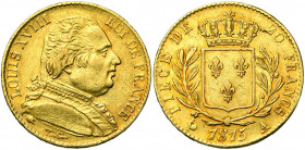 FRANCE, Louis XVIII, première restauration (1814-1815), AV 20 francs, 1815A, Paris. Gad. 1026; Fr. 525. Petits coups.
Très Beau (Very Fine)