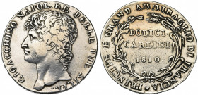 ITALIE, NAPLES, Joachim Murat (1808-1815), AR 12 carlini, 1810. SICIL. au droit. FRANCIA et étoile à 5 rayons au revers. D/ T. à g. R/ Valeur dans une...