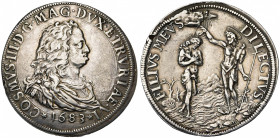 ITALIE, TOSCANE, Cosme III de Médicis (1670-1723), AR piastre, 1683, Florence. D/ B. dr. et cuir. à d. R/ Saint Jean baptisant le Christ dans le Jourd...