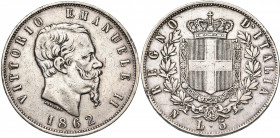 ITALIE, Royaume, Victor Emmanuel II (1861-1878), AR 5 lire, 1862N, Naples. M. 165; G. 33. Rare.
Beau à Très Beau (Fine - Very Fine)