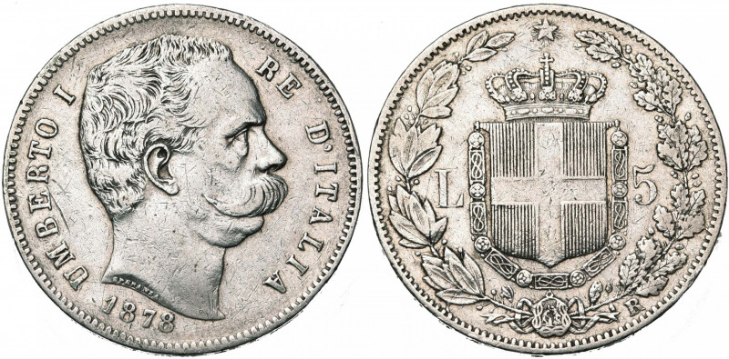 ITALIE, Royaume, Umberto Ier (1878-1900), AR 5 lire, 1878R, Rome. M. 32; G. 23; ...