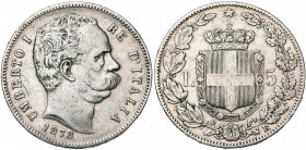 ITALIE, Royaume, Umberto Ier (1878-1900), AR 5 lire, 1878R, Rome. M. 32; G. 23; Dav. 141. Rare Nettoyé.
presque Très Beau (about Very Fine)