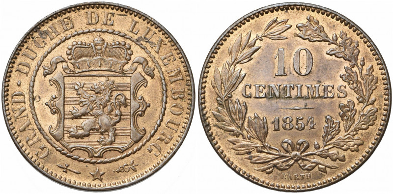 LUXEMBOURG, Guillaume III (1849-1890), Cu 10 centimes, 1854, Bruxelles. Weiller ...
