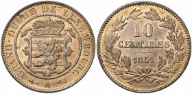 LUXEMBOURG, Guillaume III (1849-1890), Cu 10 centimes, 1854, Bruxelles. Weiller 254a; P. L264-1. Cuivre jaune.
Superbe (Extremely Fine)