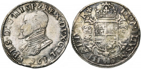 NEDERLAND, GELDERLAND, Hertogdom, Philips II (1555-1592), AR halve Philipsdaalder, 1563, Nijmegen. Vz/ Geharnast bb. l. Daaronder Gelders kruis tussen...