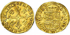 NEDERLAND, UTRECHT, Graafschap, Philips II (1555-1581), AV gouden kroon, z.j. (1571-1573). Vz/ (zon) PHS· DEI· G· HISP· Z· D· TRAIEC (wapentje van Utr...