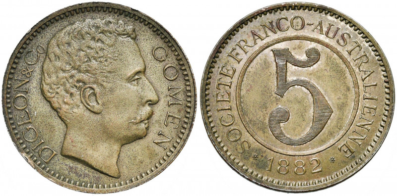 NOUVELLE-CALEDONIE, Digeon & Co., Soc. Franco-Australienne, nickel 5 francs, 188...