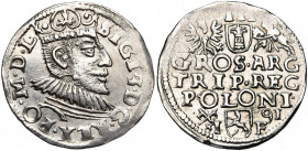 POLOGNE, Sigismond III Wasa (1587-1632), AR 3 Groschen, 1591IF, Poznan. D/ B. couronné à d. R/ Inscription en trois lignes, entre deux écussons. Au-de...