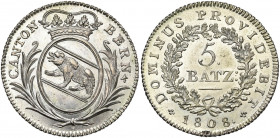 SUISSE, BERNE, Canton, AR 5 Batzen, 1808. D.T. 35a. Petit éclat du flan sur la tranche.
Fleur de Coin (Uncirculated)