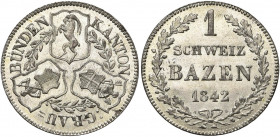 SUISSE, GRISONS (GRAUBÜNDEN), Canton, billon 1 batzen, 1842. D.T. 182b.
Superbe à Fleur de Coin (Extremely Fine - Uncirculated)