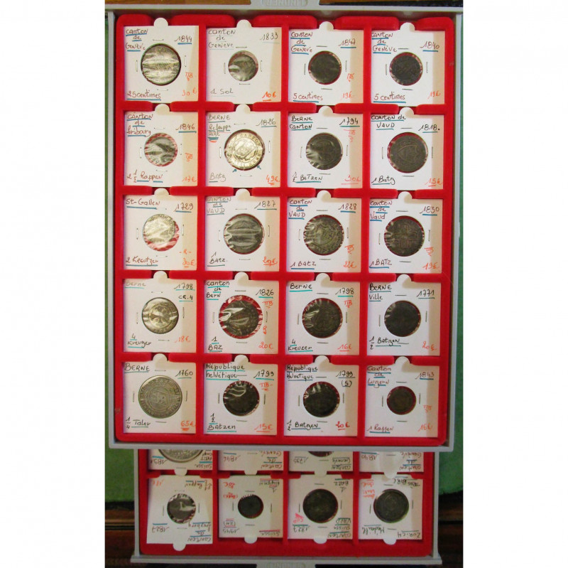 SUISSE, lot de 29 p. cantonales (Genève, Fribourg, Vaud, Lucerne, Berne) et fédé...