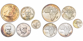 TCHAD, République (1960-), série de 5 monnaies frappées en 1970 pour commémorer le 10eanniversaire de l''Indépendance: 300 francs, J.F. Kennedy; 200 f...