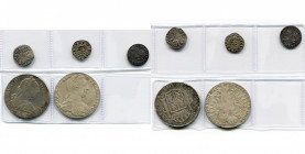 lot de 5 p.: Provence, Raymond VII (1222-1249), denier; Angleterre, Edouard Ier (1272-1307), esterlin, Londres; France, Louis XIV, 4 sols des Traitant...