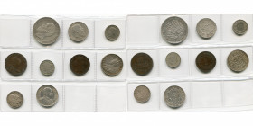 lot de 9 p.: Allemagne, Bade, 5 Mark 1901G, 2 Mark 1906G (rare); Suisse, 20 rappen 1884; Bermudes, 1 penny 1793; Etats-Unis, 5 cents 1897; Honduras br...