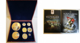 lot de 3 séries commémoratives de Napoléon Ier, dont: Sainte-Hélène, double crown, 2019, commémorant la mort de l''Empereur (8 g, titre 0,375); médail...