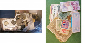 lot de 4,5 kg de petite monnaie moderne et billets de pays divers.