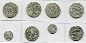 OTTOMAN EMPIRE, lot of 4 pcs struck in Kostantiniye: Mustafa II, kurush, AH 1106; Ahmed III, zolota, AH 1115; Mahmud I, onluk, AH 1143; Abdul Hamid I,...