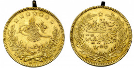 OTTOMAN EMPIRE, Abdul Mejid (AD 1839-1861/AH 1255-1277) AV 500 kurush, AH 1255, year 18, Kostantiniye. Fr. 16; K.M 681. 36,16g Scratches. Mounted (bro...