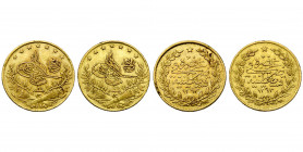 OTTOMAN EMPIRE, Abdul Hamid II (AD 1876-1909/AH 1293-1327) lot of 2 pcs of 50 kurush: year 24, year 29, Kostantiniye. Ölçer, Murad V, 34110, 34115.
V...