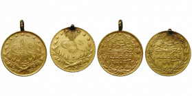 OTTOMAN EMPIRE, Mehmet V (AD 1909-1918/AH 1327-1336) lot of 2 pcs of 100 kurush: AH 1327, year 2, Kostantiniye. Both mounted. Fr. 52.
Fine (Fine)