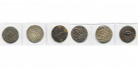 BURMA, Pyu kingdom of Beikthano, AR lot of 3 pcs: rising sun unit (80 ratti), 3d-6th century (2); unidentified derivative imitation. Mitch., SEA, 273,...