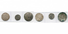 BURMA, Pyu kingdom of Srikshetra, AR lot of 3 pcs: damaru/stupa in temple coinage, 96 and 48 ratti, ca 638-800; 96 ratti, ca 800-835. Mitch., SEA, 427...