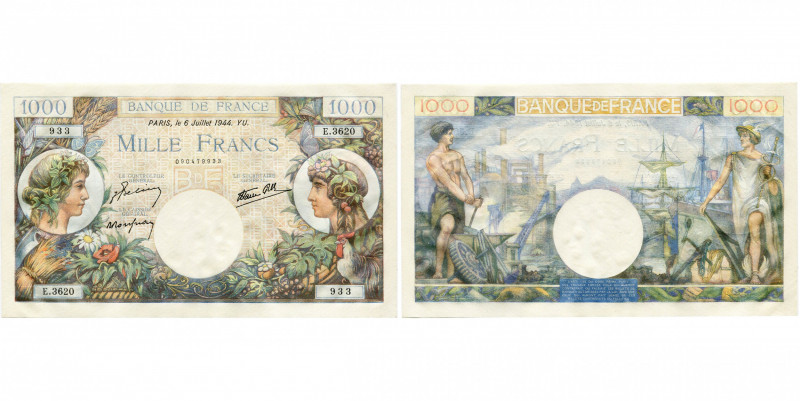 FRANCE, Banque de France, 1000 francs, 06.07.1944. Shafer & Bruce 96c.
Neuf (Ne...