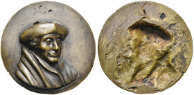 ALLEMAGNE, AE médaille, s.d. (17e s.), Schweigger (Nuremberg). Erasme de Rotterdam (1466-1536). M. Hall Collection III, 2551. 85mm 137,76g Rare Fonte ...