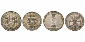ALLEMAGNE, lot de 2 médailles de Hambourg (Bürgermeisterpfennige): 1729, Mort de Hans Iacob Haber (AR, 31 mm); 1751, Mort de Lucas von Spreckelsen (AR...