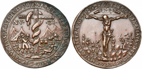SAINT EMPIRE, AE médaille, s.d. (1528), Joachimsthal. Médaille religieuse (Pesttaler). D/ Le serpent d''airain enroulé sur une croix, au milieu du cam...