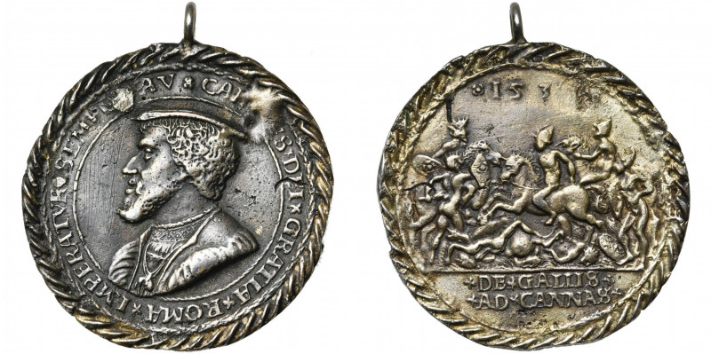 SAINT EMPIRE, AR médaille, 1532, H. Magdeburger. Voyage de Charles Quint en Ital...