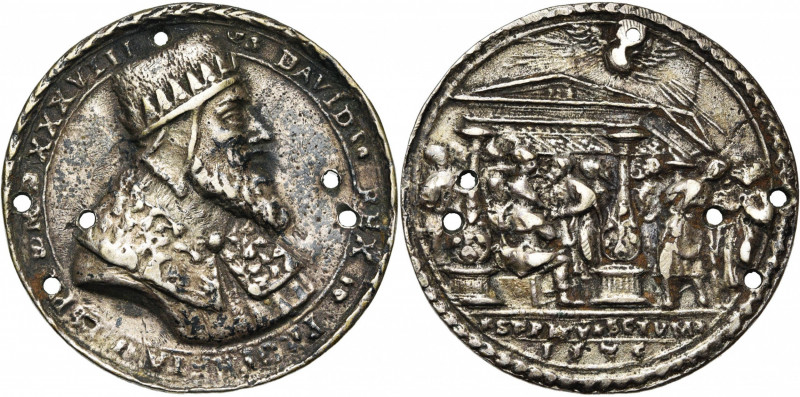SAINT EMPIRE, AR médaille, 1535/1538, Wolf Milicz. Le Roi David. D/ B. du roi Da...