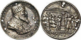 SAINT EMPIRE, AR médaille, 1535/1538, Wolf Milicz. Le Roi David. D/ B. du roi David à d. R/ L''effusion du Saint Esprit. Katz 293a. 39mm Rare Fonte an...