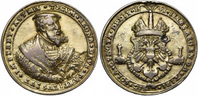 SAINT EMPIRE, AR doré médaille, 1541, signée W.S. (d''après H. Reinhart). Départ de Charles Quint pour l''expédition d''Alger. D/ B. de l''empereur de...