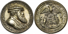 SAINT EMPIRE, AR médaille, 1542, Ludwig Neufahrer. Charles Quint - Double union de l''Espagne et du Portugal. D/ CAROLVS HISPERY REX ET MODERAETOR IBE...