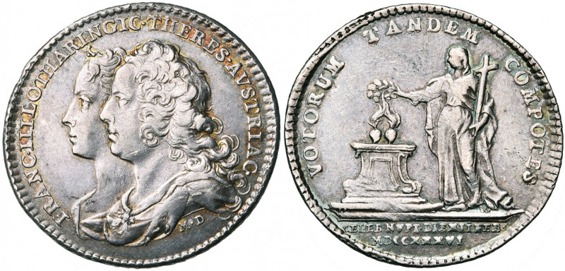 SAINT EMPIRE, AR médaille, 1736, Donner. Mariage de François de Lorraine et de M...