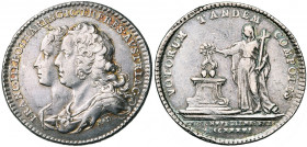 SAINT EMPIRE, AR médaille, 1736, Donner. Mariage de François de Lorraine et de Marie-Thérèse. D/ B. accolés des époux à g. R/ VOTORUM TANDEM COMPOTES ...