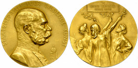 AUTRICHE, AV médaille, 1907, Schwartz. Médaille d''Etat pour les Beaux-Arts (module de 12 ducats). D/ B. de François-Joseph à d., en uniforme. R/ Troi...