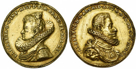PAYS-BAS MERIDIONAUX, AR doré médaille, s.d. (1599), J. de Montfort (non signée). Mariage de l''archiduc Albert et de l''infante Isabelle. D/ B. de l'...