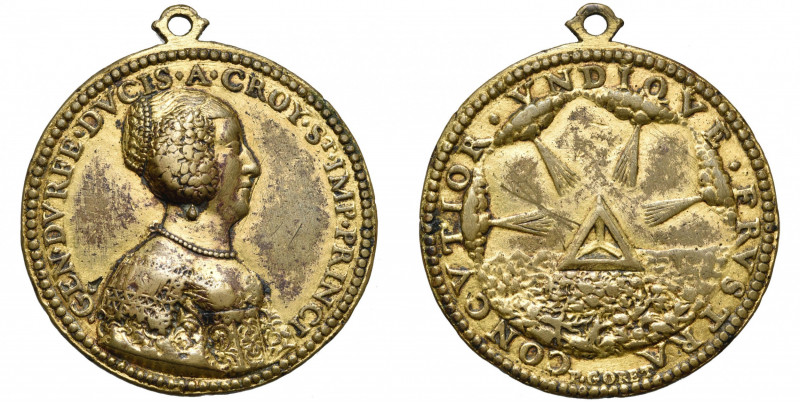 PAYS-BAS MERIDIONAUX, AE doré médaille, s.d. (vers 1635), Goret. Geneviève d''Ur...