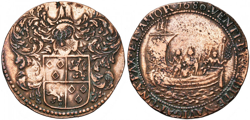 PAYS-BAS MERIDIONAUX, Cu jeton, 1680. Jacques-Louis Madoets, intendant du canal....