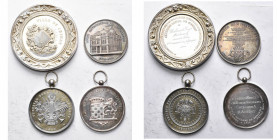 BELGIQUE, lot de 4 médailles de prix en argent: 1857 (sur 1856), Festival musical des Charbonnnages de Houdeng; 1888, Ecole industrielle de Morlanwelz...
