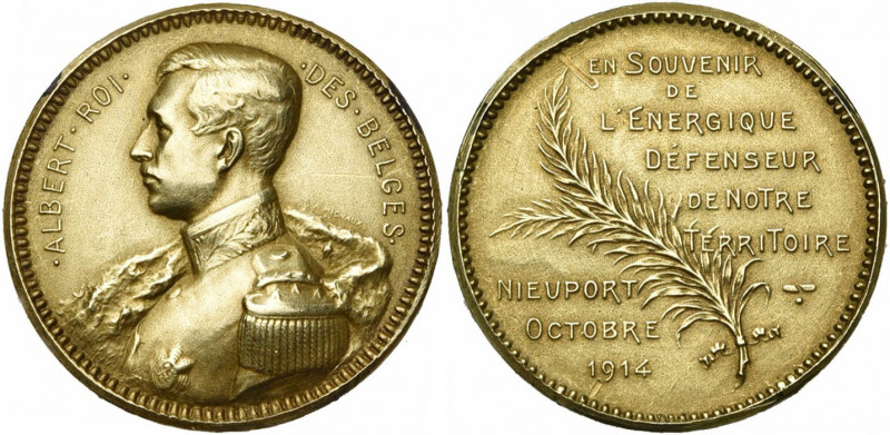 BELGIQUE, AV médaille, 1914, Michaux. Albert Ier défenseur du territoire - Nieup...