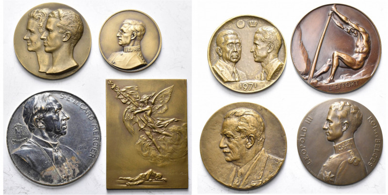 BELGIQUE, lot de 8 médailles en bronze: 1916, Dupon, Cardinal Mercier (argentée)...
