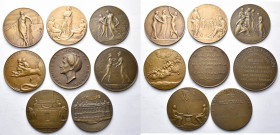 BELGIQUE, Royaume, lot de 8 médailles en bronze: 1914, Mauquoy, Violation de la neutralité belge par l''Allemagne; Theunis, Bombardement de Namur; Wis...