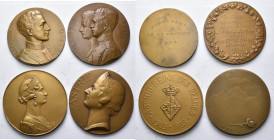 BELGIQUE, Royaume, lot de 4 médailles en bronze: 1925, Devreese, Mariage du prince Léopold et de la princesse Astrid; 1934, Witterwulghe, Avènement de...