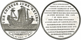CHINE, Etain médaille, 1848, Halliday. Voyage de la jonque Keying. D/ La jonque naviguant à d. R/ Inscription en quinze lignes relatant son voyage de ...