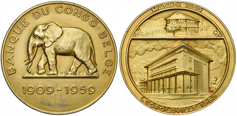 CONGO BELGE, AR doré médaille, 1959, De Greef. Cinquantenaire de la Banque du Co...