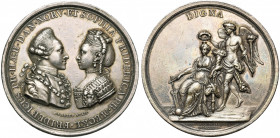 DANEMARK, AR médaille, 1774, Adzer. Mariage du prince Frederik avec Sophia Friederieke de Mecklenburg-Schwerin. D/ B. des époux f. à f. R/ DIGNA Hymen...