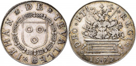 FRANCE, AR jeton, 1572. Jean de Thévalle, gouverneur de Metz. D/ IEHAN DE TEVALLE Son écu entouré du collier de Saint-Michel. R/ DEO ET REGI Un trophé...